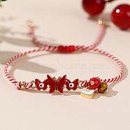 Evil Eye & Butterfly Alloy Enamel Link Bracelets, Adjustable Heart Charms Bracelets, Red(ZB1063)