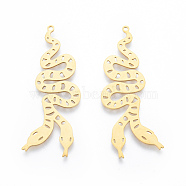 201 Stainless Steel Pendants, Snake, Real 18K Gold Plated, 47x17x1mm, Hole: 1.4mm(STAS-N090-LA910-2)