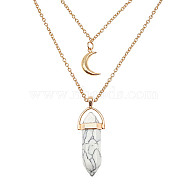 Natural Howlite Cone Pendant Double Layer Necklace, with Moon Charms, 19.69 inch(50cm)(UX9990-25)