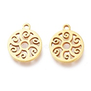 Ion Plating(IP) 201 Stainless Steel Charms, Laser Cut, Flat Round, Golden, 12x10x1mm, Hole: 1.2mm(STAS-A047-17G)