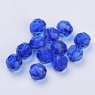 Transparent Acrylic Beads, Faceted, Round, Blue, 16x15.5mm, Hole: 2.4mm, about 233pcs/500g(TACR-Q257-16mm-V44)