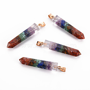 Natural & Synthetic Mixed Gemstone Pendants, with Golden Brass Bails, Bullet, 50~52.5x10x10mm, Hole: 4x7mm(G-T122-47)