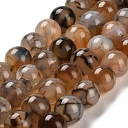 Natural Dragon Veins Agate Beads Strands, Round, Coffee, 16mm, Hole: 1.6mm, about 24~25pcs/strand, 14.76~15.43''(37.5~39.2cm)(G-H290-A01-01A)