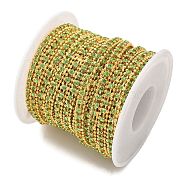 Brass Cup Chains, with Glass, Golden, Soldered, with Spool, Green Yellow, 3x5x2mm(KK-Z087-02G-02)