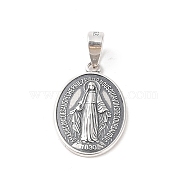 999 Fine Silver Religious Medal Pendants, Oval with Virgin Charms with Snap on Bails, Antique Silver, 23x15x2mm, Hole: 6.5x5mm(STER-C006-02AS)