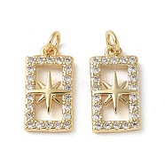 Brass Micro Pave Clear Cubic Zirconia Pendants, Cadmium Free & Lead Free, Long-Lasting Plated, Real 18K Gold Plated Charms, Rack Plating, with Jump Ring, Snowflake, 14x7x2mm, Hole: 3.5mm(KK-Q031-32G-02)