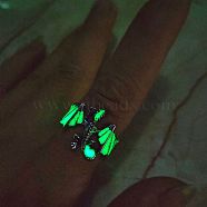 Luminaries Enamel Dragon Open Cuff Ring, Glow In The Dark Alloy Chunky Wide Ring for Women, Medium Spring Green, Inner Diameter: 20mm(DRAG-PW0001-63AB-03)