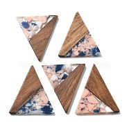 Resin and Walnut Pendants, Triangle, Misty Rose, 36.5x30.5x2.5mm, Hole: 2mm(FIND-R051-01B)