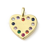 Rack Plating Brass Micro Pave Cubic Zirconia Pendants, Heart Charm, Cadmium Free & Lead Free, Long-Lasting Plated, Real 18K Gold Plated, Colorful, 19x16x2mm, Hole: 3x1mm(KK-C019-12G-01)