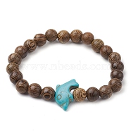 8MM Round Natural Wenge Wood Beaded Stretch Bracelets, Synthetic Turquoise Dolphin Bead Stretch Bracelets for Women Men, 1/4 inch(0.8cm), Inner Diameter: 2-3/8 inch(6cm)(BJEW-JB10217-02)