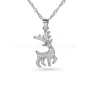 SHEGRACE 925 Sterling Silver Pendant Necklace, Christmas, with Micro Pave AAA Cubic Zirconia Deer Pendant, Silver, 15.7 inch(JN51A)