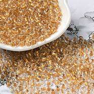 6/0 Transparent Colours Glass Seed Beads, Rondelle, Peru, 4x3mm, Hole: 1.4mm, about 7500pcs/pound(SEED-P006-01A-09)