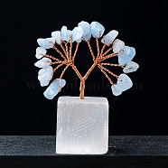 Natural Aquamarine Chips Tree of Life Decorations, Natural Selenite Cube Base Copper Wire Feng Shui Energy Stone Gift for Women Men Meditation, 60mm(PW-WG21303-09)