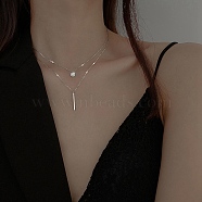 Alloy with Rhinestone Double-Layer Necklaces, Silver, 15.75 inch(40cm)(PW-WG33138-01)