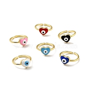 Enamel Heart with Evil Eye Open Cuff Ring, Gold Plated Brass Jewelry for Women, Cadmium Free & Lead Free, Mixed Color, US Size 7(17.3mm)(RJEW-G259-01G)