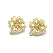 Alloy Stud Earring Findings, with Loop, Brass Pins and Ear Nuts/Earring Backs, Long-Lasting Plated, Clover, Matte Gold Color, 18x16.5mm, Hole: 1.2mm, Pin: 0.7mm(PALLOY-F255-35MG)