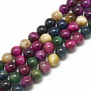 Natural Tiger Eye Beads Strands,  Dyed, Round, Mixed Color, 8~8.5mm, Hole: 1mm, about 47~48pcs/strand, 14.96~15.55 inch(38~39.5cm)(G-S300-8mm-107G)