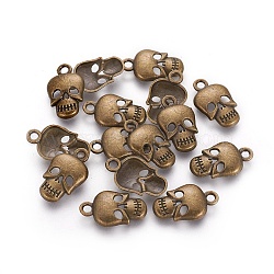 Tibetan Style Alloy Pendants, Cadmium Free & Nickel Free & Lead Free, Skull, Halloween, Antique Bronze, 16x10x2.5mm, Hole: 2mm(TIBEP-K585-AB-NR)