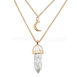 Natural Howlite Cone Pendant Double Layer Necklace, with Moon Charms, 19.69 inch(50cm)(UX9990-25)