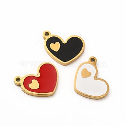 Ion Plating(IP) 304 Stainless Steel Enamel Charms, Heart, Mixed Color, 13x10x1mm, Hole: 1.2mm(STAS-F291-08G)