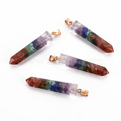 Natural & Synthetic Mixed Gemstone Pointed Pendants, with Golden Brass Bails, Bullet, 50~52.5x10x10mm, Hole: 4x7mm(G-T122-47)