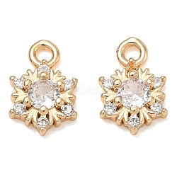 Brass Micro Pave Clear Cubic Zirconia Charms, Snowflake Charms, Real 18K Gold Plated, 10x6.5x3mm, Hole: 1.4mm(CU-CBAB0CF-23G)