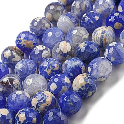 Faceted Natural Fire Crackle Agate Beads Strands, Round, Dyed & Heated, Royal Blue, 12mm, Hole: 1.6mm, about 31pcs/strand, 14.76''(37.5cm)(G-F447-12mm-J04)