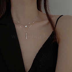 Alloy with Rhinestone Double-Layer Necklaces, Silver, 15.75 inch(40cm)(PW-WG33138-01)