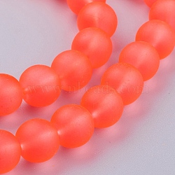 Transparent Glass Bead Strands, Frosted, Round, Orange Red, 10mm, Hole: 1.3~1.6mm, about 80pcs/strand, 31.4 inch(X-GLAA-S031-10mm-27)