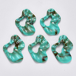 Acrylic Big Pendants, Imitation Gemstone Style, Waved, Light Sea Green, 53x38x4.5mm, Hole: 1.8mm, about 108pcs/500g(OACR-R075-02A)