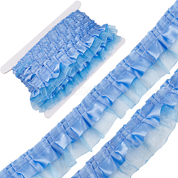 Satin Organza Pleated Ribbons, for Garment Sewing, Deep Sky Blue, 1-5/8 inch(40mm)(ORIB-GF0001-06A)