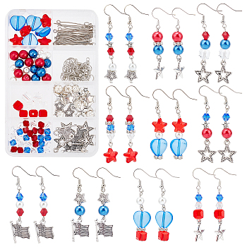 Independence Day Theme Drop Earring DIY Making Kit, Including Alloy Pendants, Glass & Acrylic & Brass Rhinestone Beads, Brass Earring Hooks & Pins, Antique Silver, Mixed Color, 148pcs/box