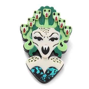 Gorgon Shape Brooch, Creative Acrylic Safety Lapel Pin for Backpack Clothes, Pale Green, 77x50x11mm, Pin: 0.6mm