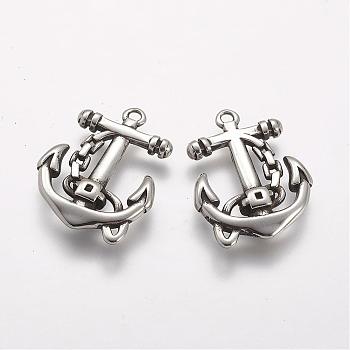 304 Stainless Steel Pendants, Anchor, Antique Silver, 26x19x4mm, Hole: 1.5mm
