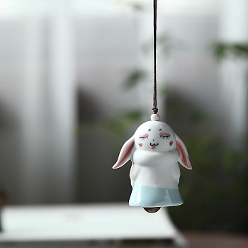 Porcelain Rabbit Hanging Ornaments, Wind Chimes, for Christmas Hanging Decor, White, 193mm