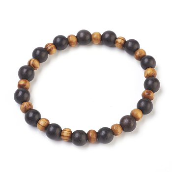 Natural Sandalwood Stretch Bracelets, with Round Wood Beads, 2-1/8 inch(5.5cm)