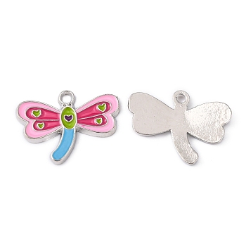 Alloy Enamel Pendants, Lead Free and Cadmium Free, Dragonfly, Platinum, about 18mm long, 24mm wide, 1mm thick, hole:2mm