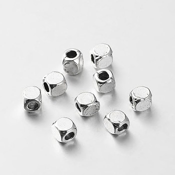 Tibetan Style Alloy Cube Spacer Beads, Antique Silver, 4x4x4mm, Hole: 2mm