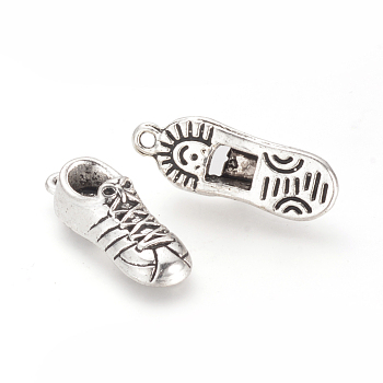 Tibetan Style Alloy Pendants, Cadmium Free & Nickel Free & Lead Free, Gym Shoes, Antique Silver, 27.5~28x9~10x7.5mm, Hole: 1.5mm, about 240pcs/1000g