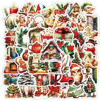 50Pcs Christmas Eve Theme Cartoon Paper Stickers, Self-Adhesive Decals, for Water Bottles Laptop Phone Skateboard Decoration, Mixed Color, 40~52x35~51x0.3mm