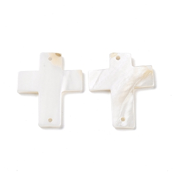 Natural Freshwater Shell Connector Charms, Religion Cross Links, Seashell Color, 30~31x26~27.5x1.5~2.7mm, Hole: 1.6mm