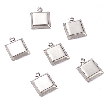 201 Stainless Steel Pendant Cabochon Settings, Square, Stainless Steel Color, Tray: 6x6mm, 11x9x2mm, Hole: 1.2mm