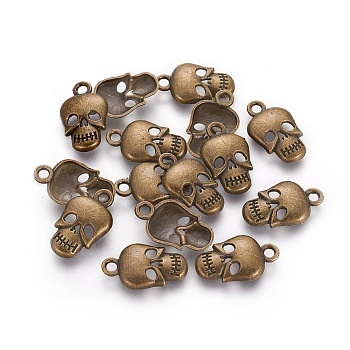 Tibetan Style Alloy Pendants, Cadmium Free & Nickel Free & Lead Free, Skull, Halloween, Antique Bronze, 16x10x2.5mm, Hole: 2mm