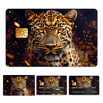 Plastic Waterproof Card Stickers, Self-adhesion Card Skin for Bank Card Decor, Rectangle, Leopard, 140x190mm