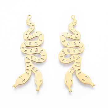 201 Stainless Steel Pendants, Snake, Real 18K Gold Plated, 47x17x1mm, Hole: 1.4mm