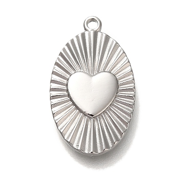 Anti-Tarnish 304 Stainless Steel Pendants, Oval with Heart Charm, Stainless Steel Color, 20x19x2mm, Hole: 1.2mm