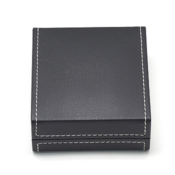 Plasti Imitation Leather Bracelet Boxes, with Velvet, Rectangle, Black, 9.6x8.7x3.8cm