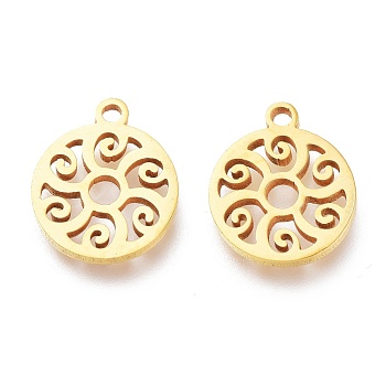 Ion Plating(IP) 201 Stainless Steel Charms, Laser Cut, Flat Round, Golden, 12x10x1mm, Hole: 1.2mm