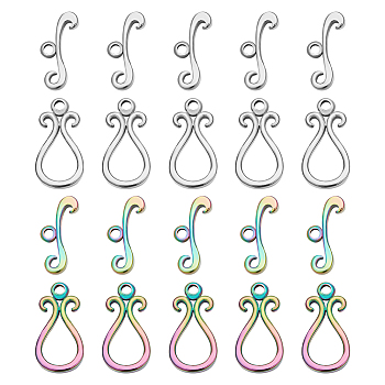10 Sets 2 Colors 304 Stainless Steel Toggle Clasps, Teardrop, Mixed Color, Teardrop: 18.5x9.5x2.5mm, Hole: 1.5mm, Bar: 6.5x16.5x2.5mm, Hole: 1.5mm, 5 sets/color