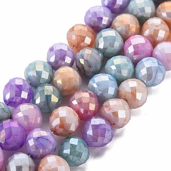 Opaque Baking Painted Crackle Glass Beads Strands, Faceted, AB Color Plated, Teardrop, Colorful, 8x7~8mm, Hole: 1.2mm, about 60pcs/strand, 18.11 inches(46cm)